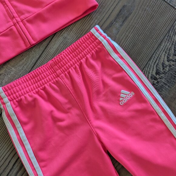 Adidas Kids' Classic 3-Stripe Tricot Track Jacket & Joggers Set Fuchsia Pink 24M - Picture 2 of 8